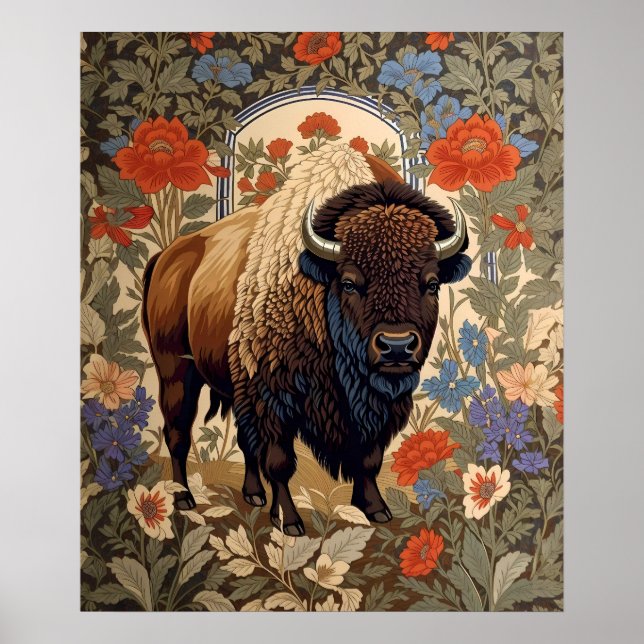 Elegant Bison William Morris Inspired Poster (Front)