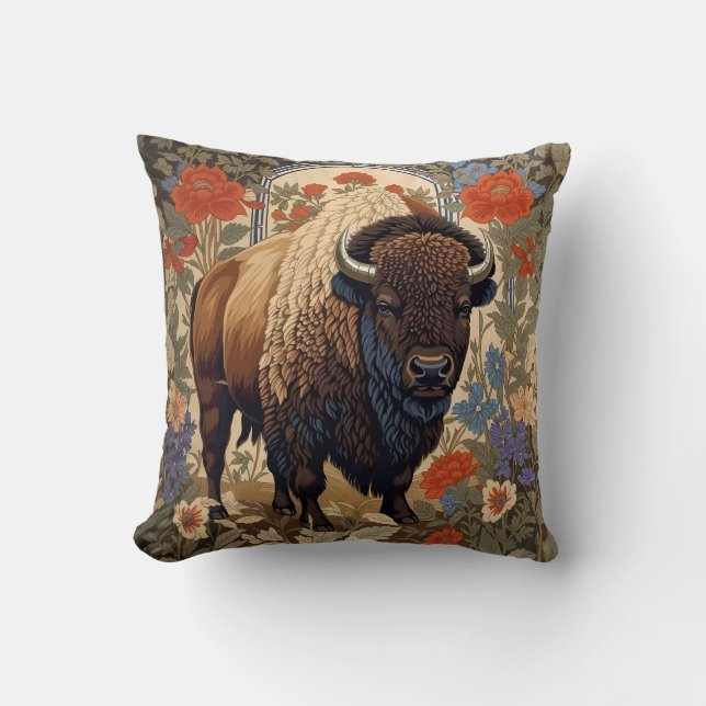 Elegant Bison William Morris Inspired Throw Pillow (Front)