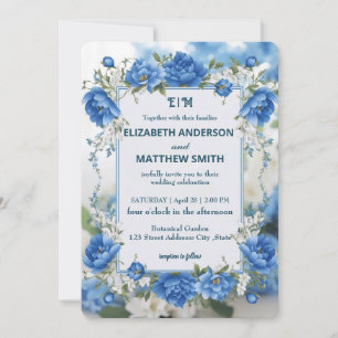 Elegant Biue & White Overlay Flowers wedding Invitation