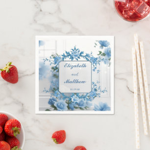 Elegant Biue & White Overlay Flowers wedding Napkin