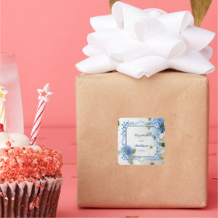 Elegant Biue & White Overlay Flowers wedding Square Sticker