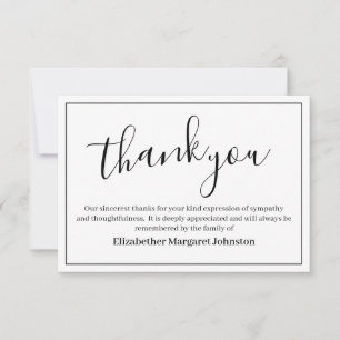 Elegant Blac Script Funeral Thank You Bereavement
