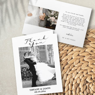 Elegant Black 2 Photo Hand Lettered Modern Simple Thank You Card