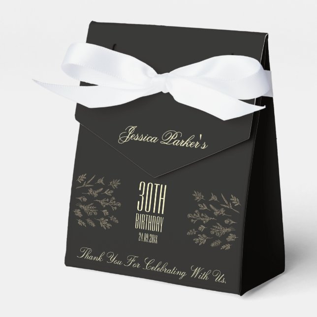 Elegant Black 30th Birthday Favor Box (Front Side)