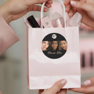 Elegant Black 3 Photo Makeup Business Thank You Classic Round Sticker