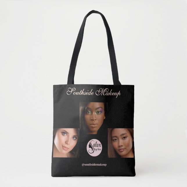 Elegant Black 3 Photo Square Makeup Business  Tote Bag (Front)