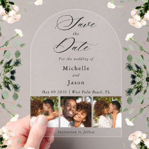 Elegant Black 3 Photo Strip Wedding Save the Date Acrylic Invitations