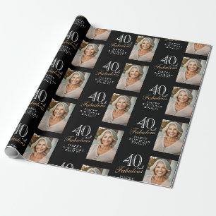 Elegant Black 40 and Fabulous 40th Birthday Photo Wrapping Paper