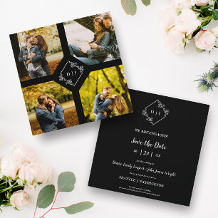 Elegant Black 4 Photos Engagement Couple Session Save The Date
