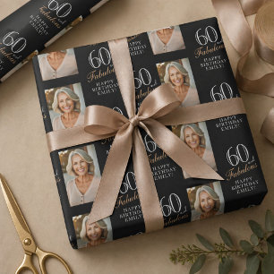 Elegant Black 60 and Fabulous 60th Birthday Photo Wrapping Paper
