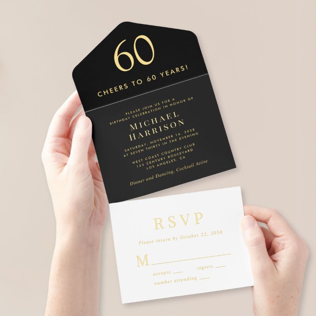 Elegant Black 60th Birthday Party All In One Invitation (Creator Uploaded)