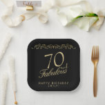 Elegant Black 70 and Fabulous 70th Birthday Paper Plate<br><div class="desc">Elegant Black 70 and Fabulous 70th Birthday Party Paper Plates. 70 and fabulous text in trendy golden script on black background. Personalize it with your name and your age,  and make your own elegant birthday party plates for a woman`s birthday party.</div>