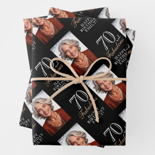 Elegant Black 70 and Fabulous 70th Birthday Photo Wrapping Paper Sheet