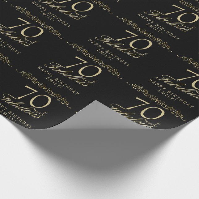 Elegant Black 70 and Fabulous 70th Birthday  Wrapping Paper (Corner)