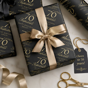 Elegant Black 70 and Fabulous 70th Birthday Wrapping Paper