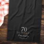 Elegant Black 70 So what Funny Quote 70th Birthday Kitchen Towel<br><div class="desc">Elegant Black 70 So what Funny Quote 70th Birthday kitchen towel. The inspirational and funny quote 70 so what in modern white and golden colours on a black background. Make your own 70th birthday kitchen towel for her or for him and personalize with your name and age. Great for a...</div>