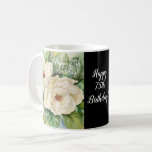 Elegant Black 75th Birthday Magnolia Floral Name Coffee Mug<br><div class="desc">This elegant grandma's 75th birthday coffee mug black background with my white magnolia flowers painted art is a great gift to give for someone. I painted this flower few years ago and I am happy to know that this will be on a mug. The great thing here is that you...</div>