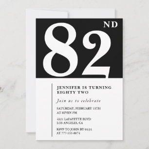 Elegant Black 82nd birthday invitation