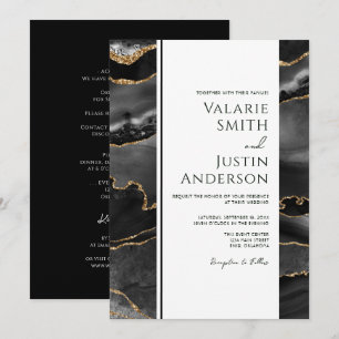 Elegant Black Agate Budget Wedding All in One Invitation