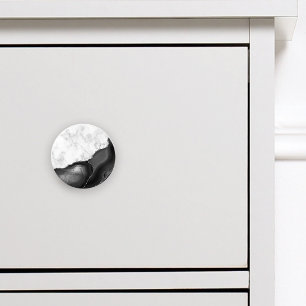 Elegant Black Agate Silver Glitter White Marble Ceramic Knob