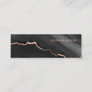 Elegant Black Agate with Faux Rose Gold Mini Business Card