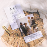 Elegant Black All In One QR Code 3 Photo Wedding Invitation<br><div class="desc">Elegant all-in-one wedding invitations featuring three of your custom photos on the front, this card serves as a memorable save-the-date reminder for your guests. The collage of proposal, engagement, or photoshoot portraits is paired with delicate black typography, showcasing your names, wedding date, and venue details. On the back, "the details"...</div>