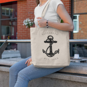 Elegant Black Anchor Nautical Personalized Tote Bag