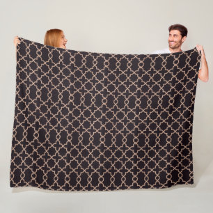 Elegant Black and Beige Geometric Pattern Fleece B Blanket
