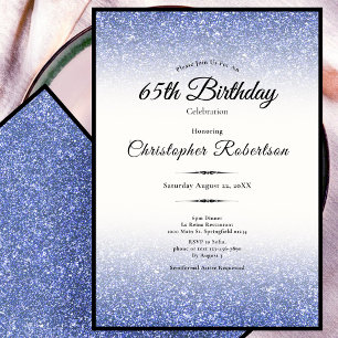 Elegant Black and Blue Glitter 65th Birthday Invitation