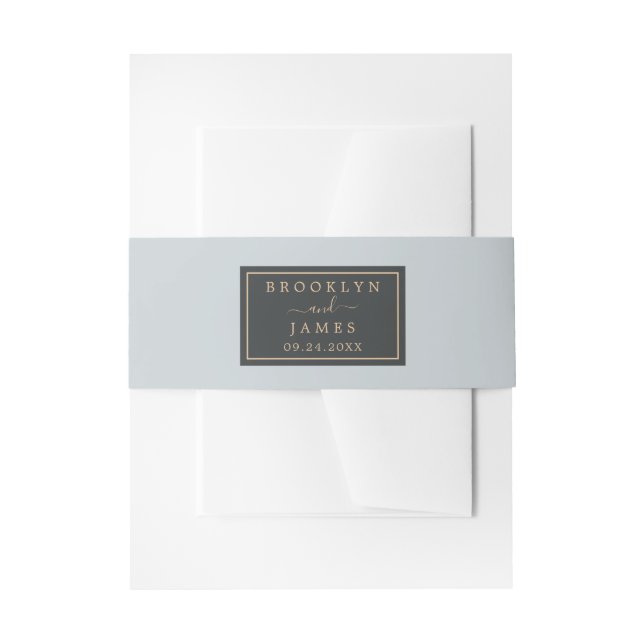 Elegant Black and Blue Grey Wedding Invitation Belly Band (Front Example)