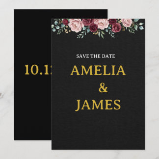 Elegant Black and Burgundy Floral Save The Date