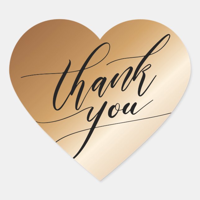 Elegant Black And Copper Modern Script Thank You Heart Sticker (Front)