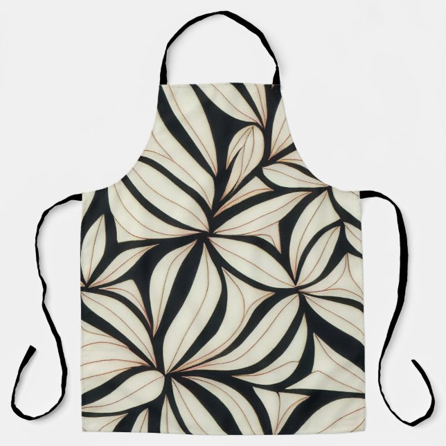 Elegant Black and Cream Floral Apron (Front)