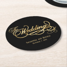 Elegant Black and Faux Gold Calligraphy Wedding