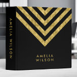 Elegant Black and Faux Gold Chevron Name Binder<br><div class="desc">Elegant binder featuring faux gold chevron pattern that you can personalize with your name against a black background. Great for office or school. Personalize it by replacing the placeholder text. For more options such as to change the font and its size click the "Customize" button. *Please note that the Zazzle...</div>