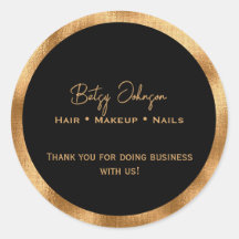 Elegant Black and Faux Gold Foil Thank You Sticker