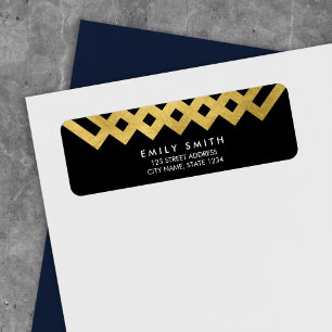 Elegant Black and Faux Gold Geometric Address