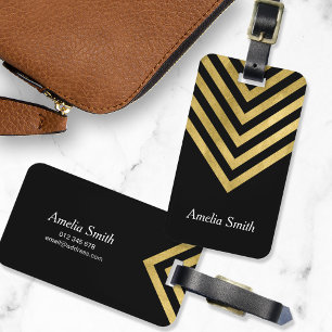 Elegant Black and Faux Gold Geometric Luggage Tag