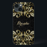 Elegant Black And Faux Gold & Glitter iPhone 13 Case<br><div class="desc">Elegant faux gold and diamonds glitter floral swirl over black floral damasks. If you need any help customizing any of my designs,  contact ArtOnWear designer. Free text formatting with live help available by request.</div>