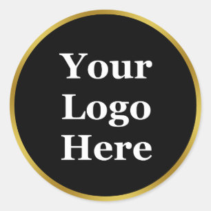 Elegant Black and Faux Gold Your Logo Here Classic Round Sticker