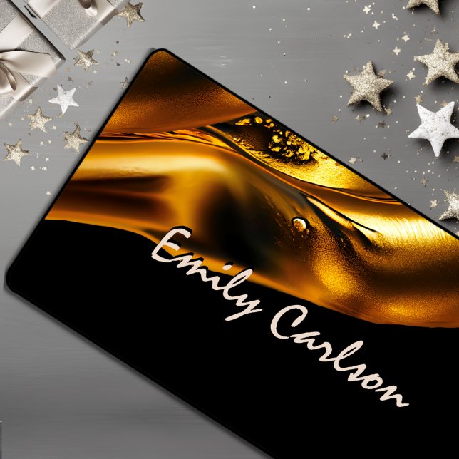 Elegant black and faux liquid gold desk mat (Creator Uploaded)