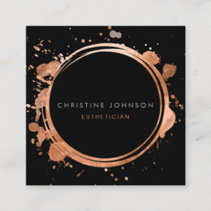 elegant black and FAUX rose gold foil circle Square Business Card