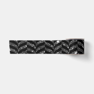 Elegant Black And Glitter Look Chevron Print Satin Ribbon