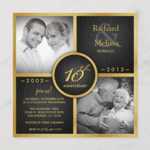 Elegant Black and Gold 10th Wedding Anniversary Invitation