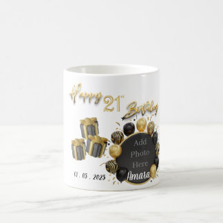 Élégant Black and Gold 21e Anniversaire Mug Souven