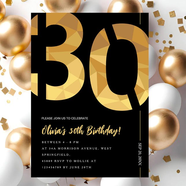 Elegant black and gold 30th Birthday Party Invitation (Creator Uploaded)