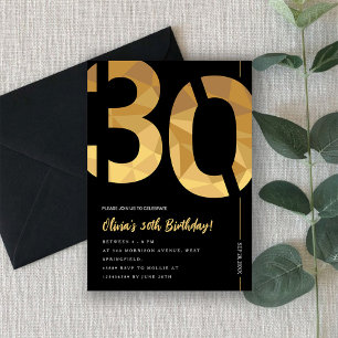Elegant black and gold 30th Birthday Party Invitation