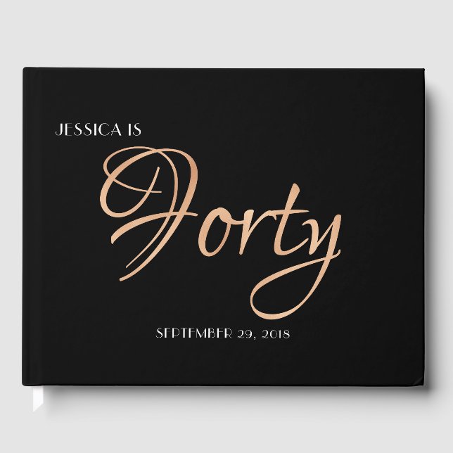 Elegant Black and Gold 40th Birthday Guest Book (Front)