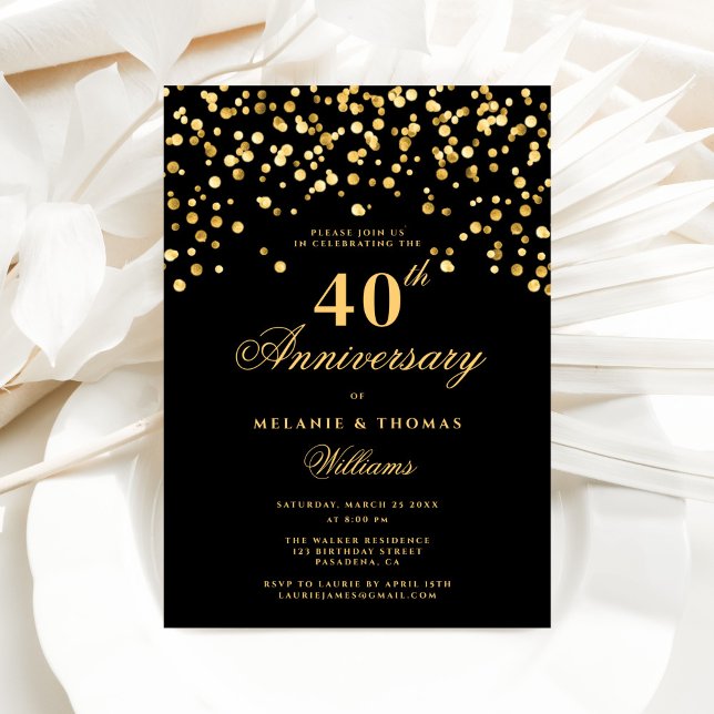Elegant Black And Gold 40th Wedding Anniversary Invitation (Creator Uploaded)