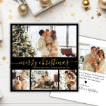 Elegant Black and Gold 4 Photo Collage Christmas Holiday Card<br><div class="desc">Elegant Calligraphy Minimalist Black and Gold 4 Photo Collage Merry Christmas Script Holiday Card. This festive, mimimalist, whimsical four (4) photo holiday card template features a pretty photo collage and says „Merry Christmas”! The „Merry Christmas” greeting text is written in a beautiful hand lettered swirly swash-tail font type in gold...</div>